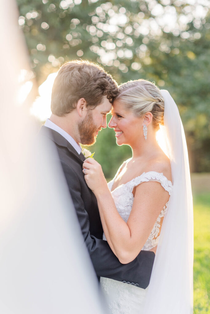 Bright and timeless edit of bride and groom at golden hour