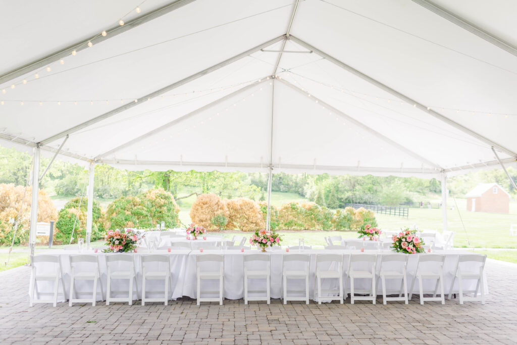 Ravenswood Mansion, historical wedding venue in Nashville has a beautiful stone patio that can be covered in a tent due to weather.